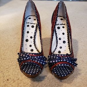 Blue and Red Heels w/ White Polka Dots